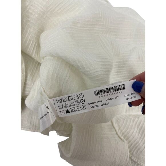 Massimo Dutti Womens Midi Dress XS White Linen Textured Embroidered 6652/652 NWT - Picture 9 of 14